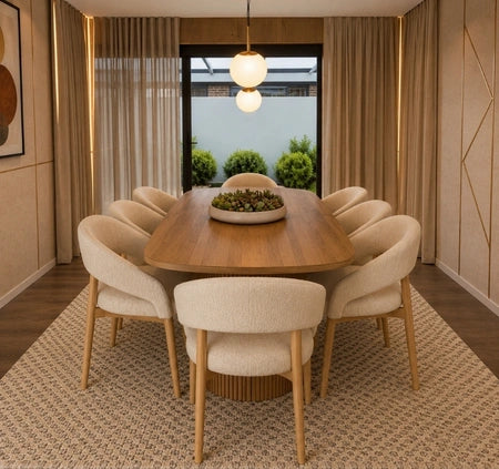 Elan – A contemporary 8-seater dining table that blends modern elegance with functional comfort.