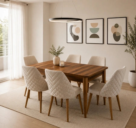 Alvora – A stylish 6-seater dining table that combines modern design with everyday comfort.