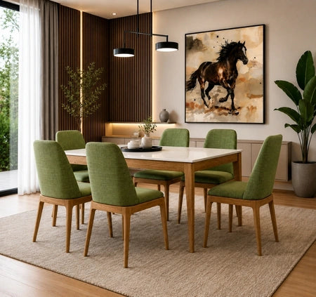 Stellin – A sleek 6-seater dining table that combines modern design with everyday functionality.