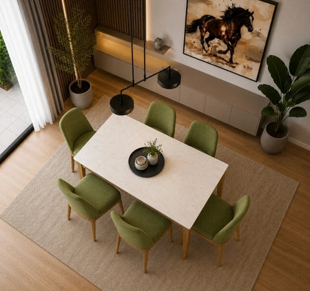 Stellin – A sleek 6-seater dining table that combines modern design with everyday functionality.