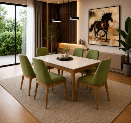 Stellin – A sleek 6-seater dining table that combines modern design with everyday functionality.