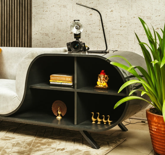 WaveLounge – Stylish Sofa with Integrated Shelves for Modern Living.