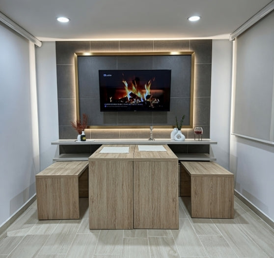 FoldNest - the convertible L-shaped dining table and storage cabinet
