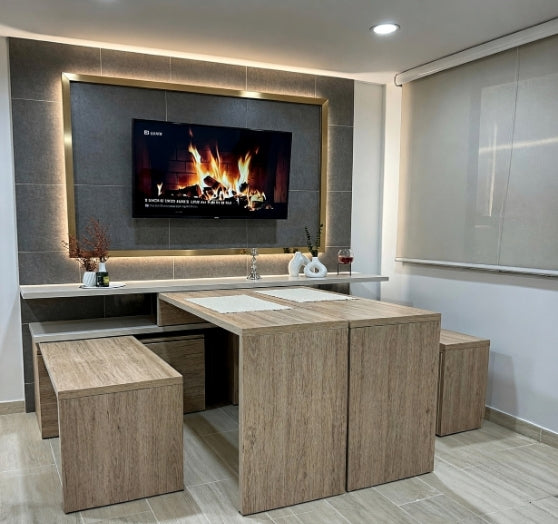 FoldNest - the convertible L-shaped dining table and storage cabinet