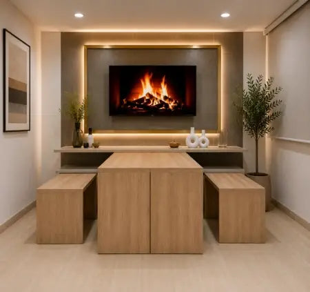FoldNest - the convertible L-shaped dining table and storage cabinet