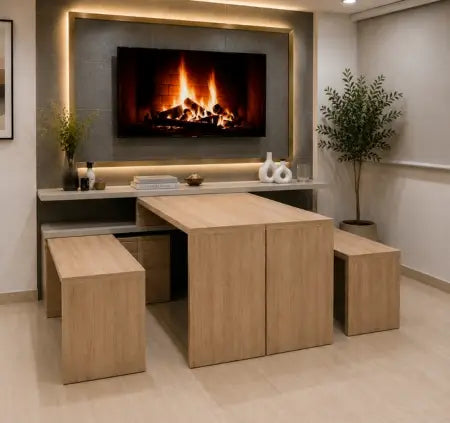 FoldNest - the convertible L-shaped dining table and storage cabinet