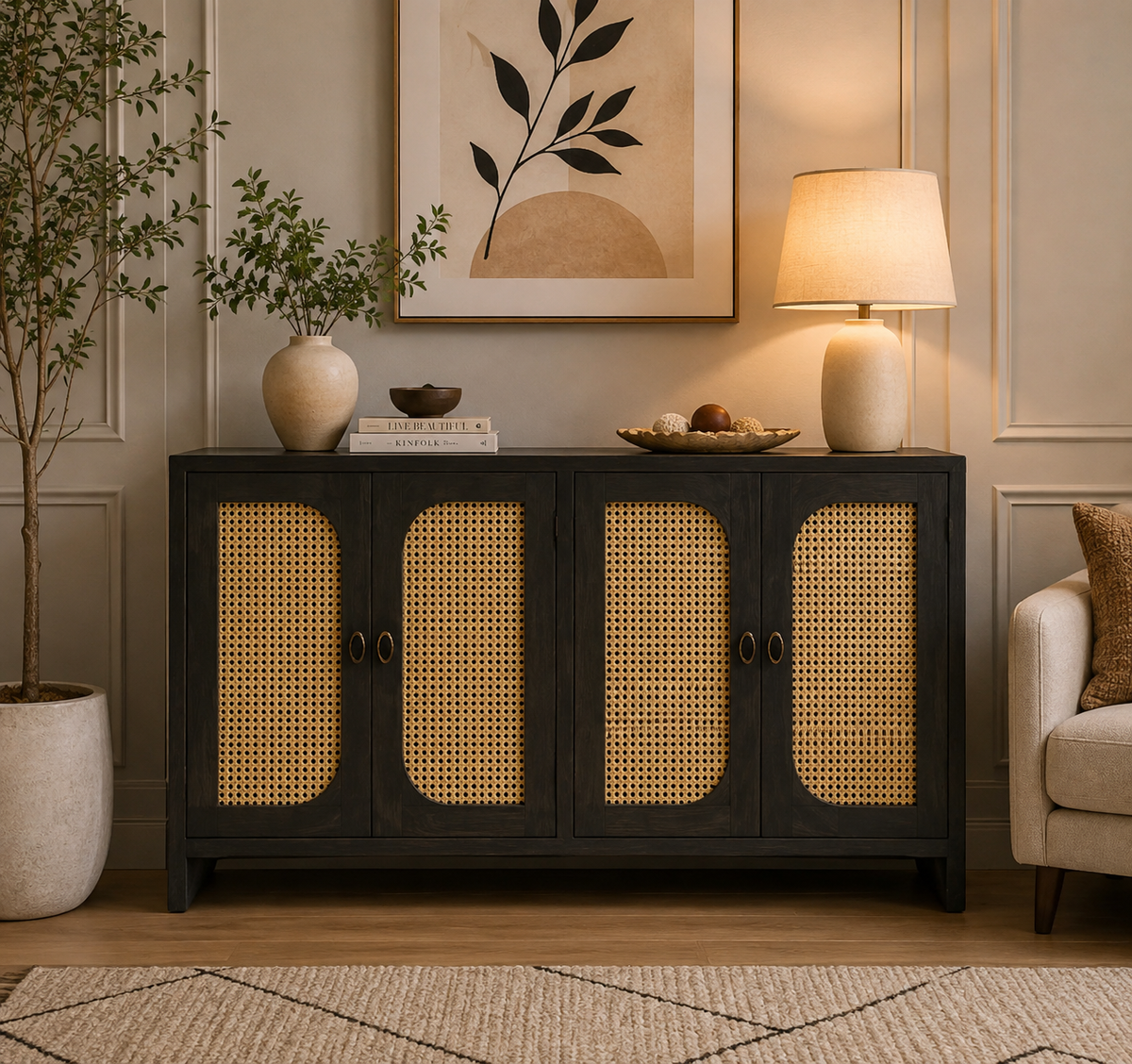 Rattan console - Naturally textured design with modern elegance.