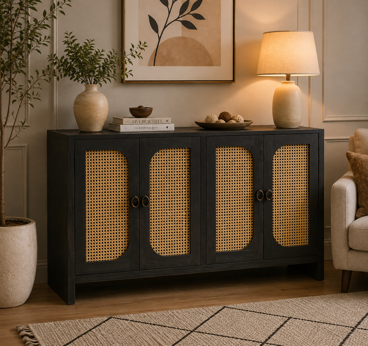 Rattan console - Naturally textured design with modern elegance.