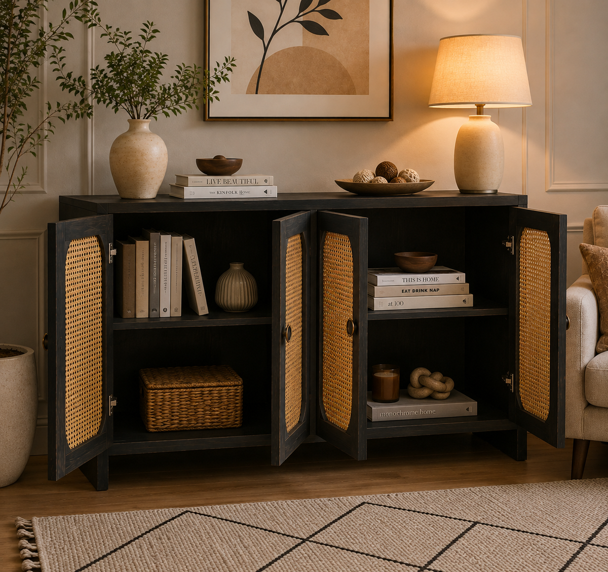 Rattan console - Naturally textured design with modern elegance.